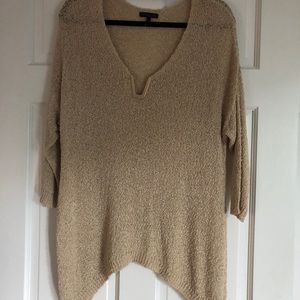 Beige Sweater with Gold Metal V-Neck